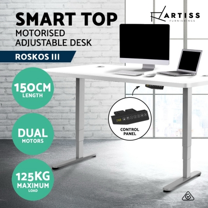 Artiss Height Adjustable Standing Desk Sit Stand Motorised Electric Roskos III Grey White - Image 3