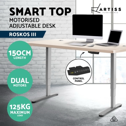 Artiss Height Adjustable Standing Desk Sit Stand Motorised Electric Roskos III Grey White Oak - Image 3