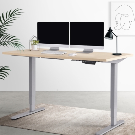 Artiss Height Adjustable Standing Desk Sit Stand Motorised Electric Roskos III Grey White Oak - Image 7