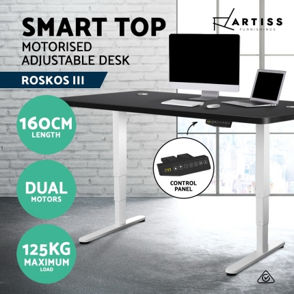 Artiss Height Adjustable Standing Desk Sit Stand Motorised Electric Roskos III White Black - Image 3