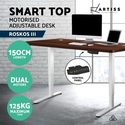 Artiss Height Adjustable Standing Desk Sit Stand Motorised Electric Roskos III White Walnut - Image 3