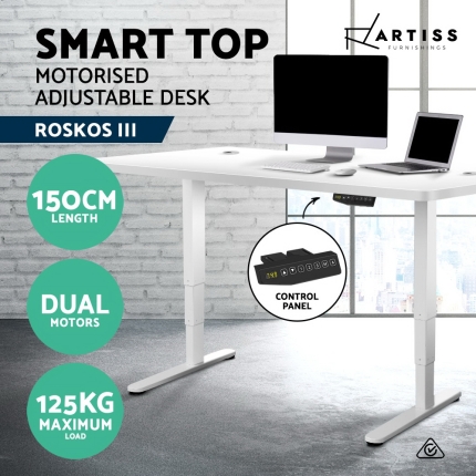 Artiss Height Adjustable Standing Desk Sit Stand Motorised Electric Roskos III White - Image 3