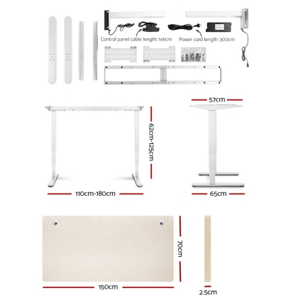 Artiss Height Adjustable Standing Desk Sit Stand Motorised Electric Roskos III White White Oak - Image 3