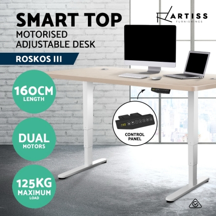 Artiss Height Adjustable Standing Desk Sit Stand Motorised Electric Roskos III White White Oak - Image 3