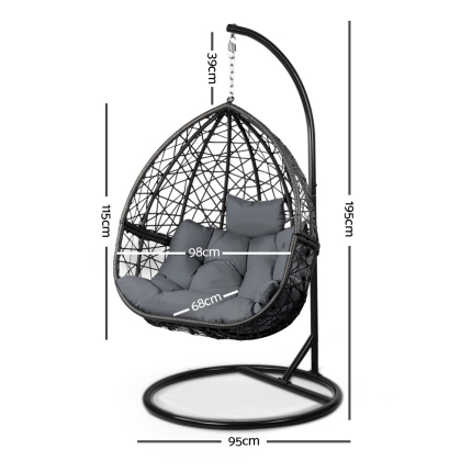 Gardeon Outdoor Hanging Swing Chair - Black - Image 2
