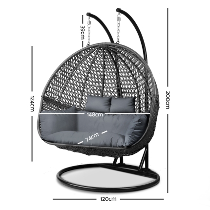 Gardeon Outdoor Double Hanging Swing Chair - Black - Image 2