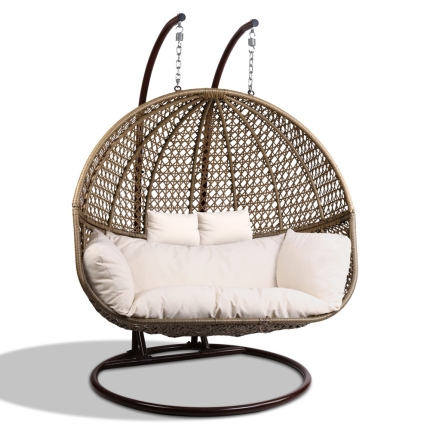 Gardeon Outdoor Double Hanging Swing Chair - Brown - Image 3