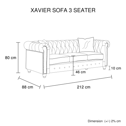 Xavier Sofa PU Leather 3 Seater Black - Image 6