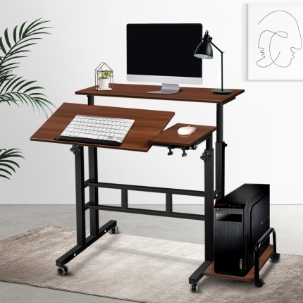 Mobile Twin Laptop Desk - Dark Wood - Image 7