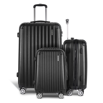Wanderlite 3 Piece Luggage Suitcase Trolley - Black - Image 3