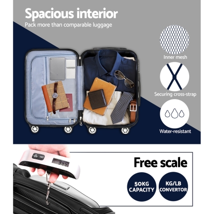 Wanderlite 3 Piece Luggage Suitcase Trolley - Black - Image 6
