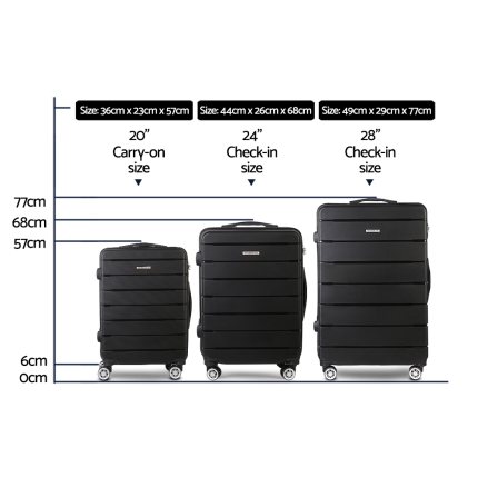 Wanderlite 3PC Luggage Suitcase Trolley - Black - Image 2