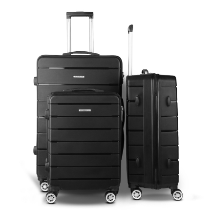 Wanderlite 3PC Luggage Suitcase Trolley - Black - Image 3