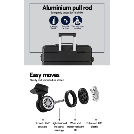 Wanderlite 3PC Luggage Suitcase Trolley - Black - Image 5