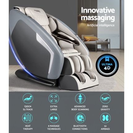 Livemor 3D Electric Massage Chair Shiatsu SL Track Full Body 58 Air Bags Navy Grey - Image 3