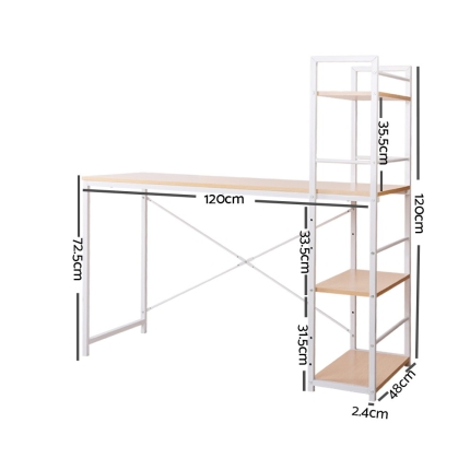 Artiss Metal Desk with Shelves - White with Oak Top - Image 2
