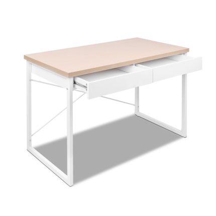 Artiss Metal Desk with Drawer - White with Wooden Top - Image 3