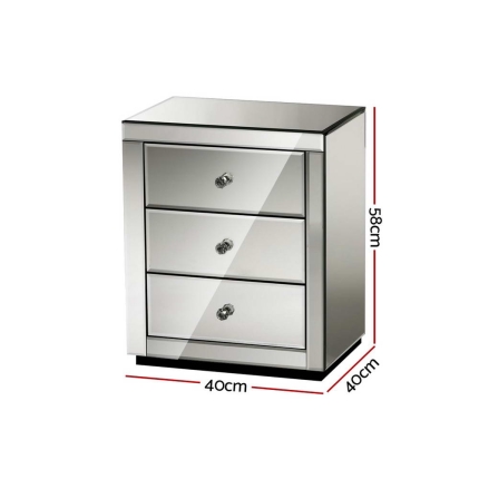 Artiss Mirrored Bedside table Drawers Furniture Mirror Glass Presia Smoky Grey - Image 2