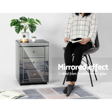 Artiss Mirrored Bedside table Drawers Furniture Mirror Glass Presia Smoky Grey - Image 4