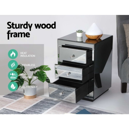 Artiss Mirrored Bedside table Drawers Furniture Mirror Glass Presia Smoky Grey - Image 5