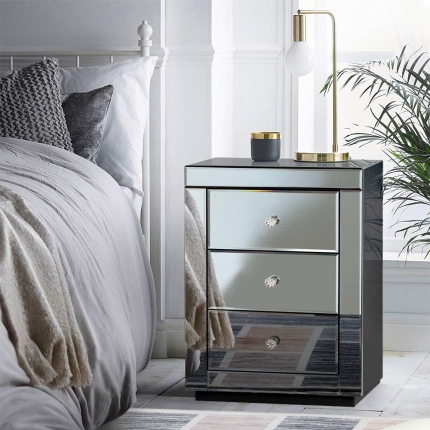 Artiss Mirrored Bedside table Drawers Furniture Mirror Glass Presia Smoky Grey - Image 7
