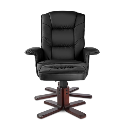 Artiss PU Leather Wood Armchair Recliner - Black - Image 3