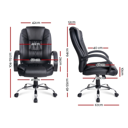 Executive PU Leather Office Desk Computer Chair - Black - Image 2