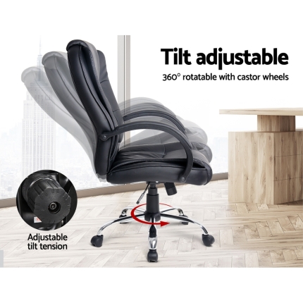 Executive PU Leather Office Desk Computer Chair - Black - Image 4