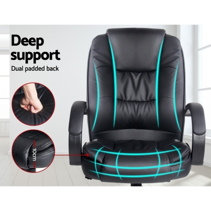 Executive PU Leather Office Desk Computer Chair - Black - Image 5