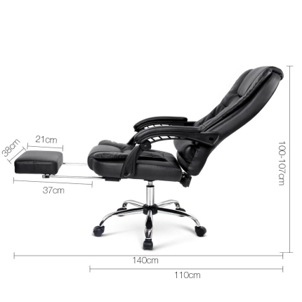 PU Leather Reclining Chair with Footrest - Black - Image 3