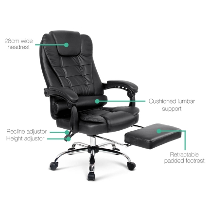 PU Leather Reclining Chair with Footrest - Black - Image 4
