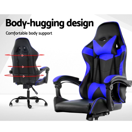 Artiss Gaming Office Chairs Computer Seating Racing Recliner Racer Black Blue - Image 4