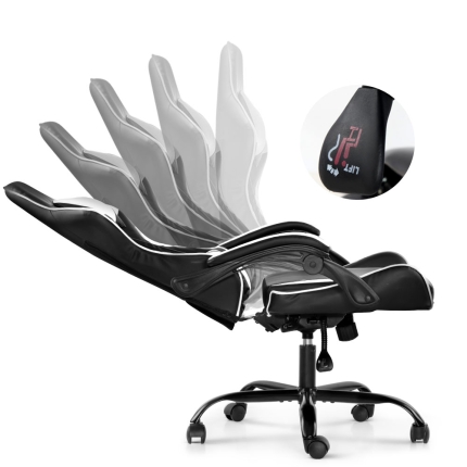 Artiss Gaming Office Chairs Computer Seating Racing Recliner Racer Black White - Image 3