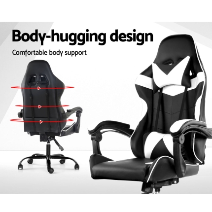 Artiss Gaming Office Chairs Computer Seating Racing Recliner Racer Black White - Image 4