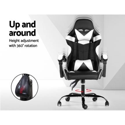Artiss Gaming Office Chairs Computer Seating Racing Recliner Racer Black White - Image 5
