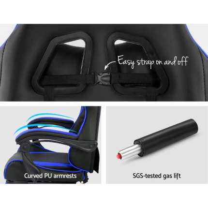 Artiss Gaming Office Chairs Computer Seating Racing Recliner Footrest Black Blue - Image 3