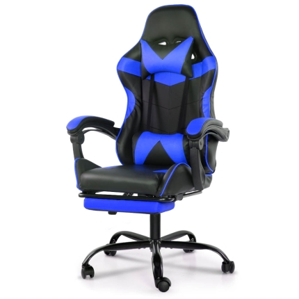 Artiss Gaming Office Chairs Computer Seating Racing Recliner Footrest Black Blue - Image 4