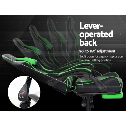 Artiss Office Chair Gaming Chair Computer Chairs Recliner PU Leather Seat Armrest Footrest Black Green - Image 3