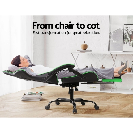 Artiss Office Chair Gaming Chair Computer Chairs Recliner PU Leather Seat Armrest Footrest Black Green - Image 4