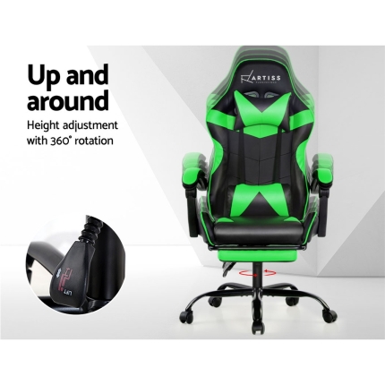 Artiss Office Chair Gaming Chair Computer Chairs Recliner PU Leather Seat Armrest Footrest Black Green - Image 5
