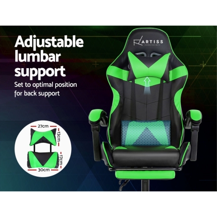 Artiss Office Chair Gaming Chair Computer Chairs Recliner PU Leather Seat Armrest Footrest Black Green - Image 6