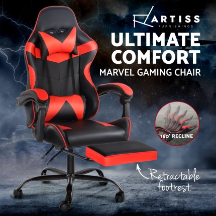 Artiss Gaming Office Chairs Computer Seating Racing Recliner Footrest Black Red - Image 5