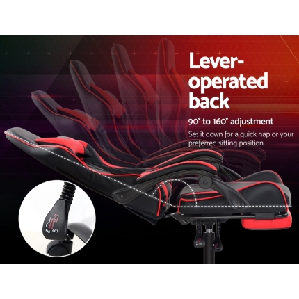 Artiss Gaming Office Chairs Computer Seating Racing Recliner Footrest Black Red - Image 6