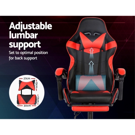 Artiss Gaming Office Chairs Computer Seating Racing Recliner Footrest Black Red - Image 7