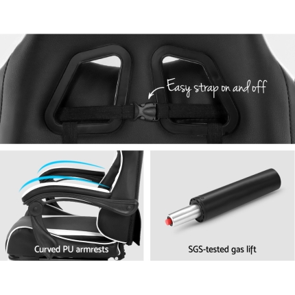 Artiss Gaming Office Chairs Computer Seating Racing Recliner Footrest Black White - Image 4