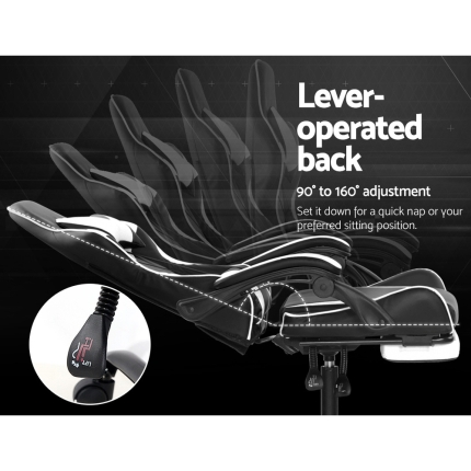 Artiss Gaming Office Chairs Computer Seating Racing Recliner Footrest Black White - Image 6