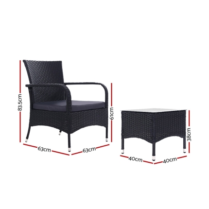 Outdoor Furniture Patio Set Wicker Rattan Outdoor Conversation Set Chairs Table 3PCS - Image 2