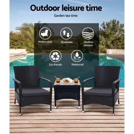 Outdoor Furniture Patio Set Wicker Rattan Outdoor Conversation Set Chairs Table 3PCS - Image 3