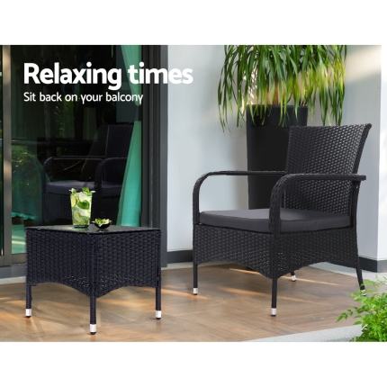 Outdoor Furniture Patio Set Wicker Rattan Outdoor Conversation Set Chairs Table 3PCS - Image 4