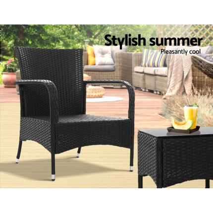 Outdoor Furniture Patio Set Wicker Rattan Outdoor Conversation Set Chairs Table 3PCS - Image 5